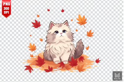 Cute Ragdoll Cat In Autumn Clipart