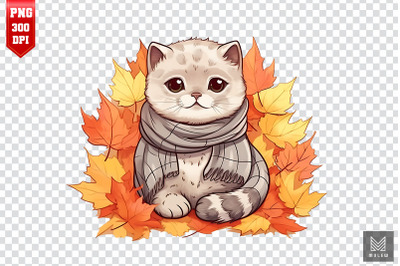 Cute Scottish Fold Cat In Autumn Clipart