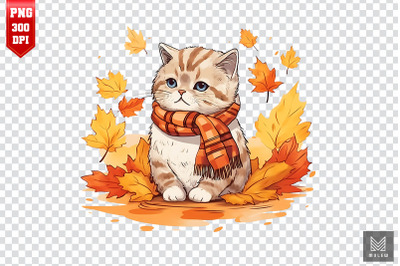 Cute Scottish Fold Cat In Autumn Clipart