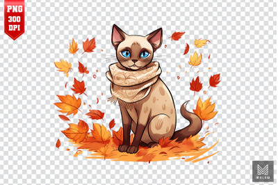 Cute Siamese Cat In Autumn Clipart