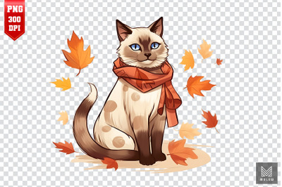 Cute Siamese Cat In Autumn Clipart