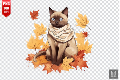 Cute Siamese Cat In Autumn Clipart