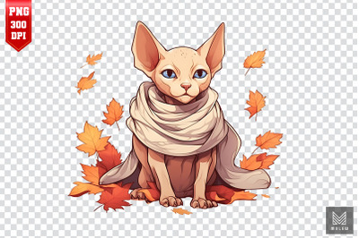 Cute Sphynx Cat In Autumn Clipart