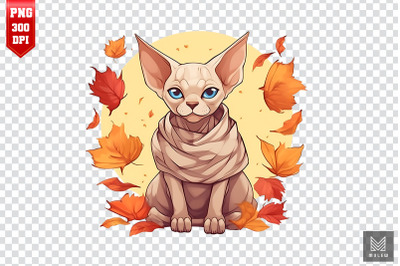 Cute Sphynx Cat In Autumn Clipart