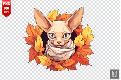 Cute Sphynx Cat In Autumn Clipart