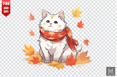 Cute Turkish Van Cat In Autumn Clipart