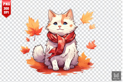 Cute Turkish Van Cat In Autumn Clipart