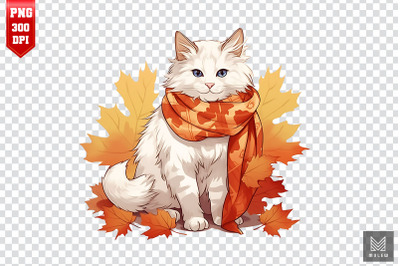 Cute Turkish Van Cat In Autumn Clipart