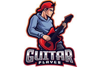 Guitar player esport mascot logo design