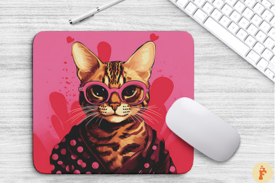 Cute Pink Bengal Cat Mouse Pad