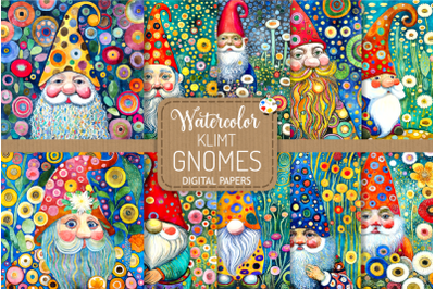 Klimt Gnomes - Watercolor Digital Paper Paintings