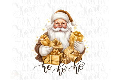 Vintage Gold Santa PNG for Christmas Gifts &amp; Cards