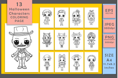 Halloween Characters Coloring Pages Jpeg/Png/Eps