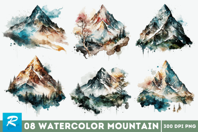 Watercolor Mountain Clipart Bundle