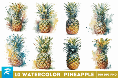 Watercolor Pineapple Clipart Bundle