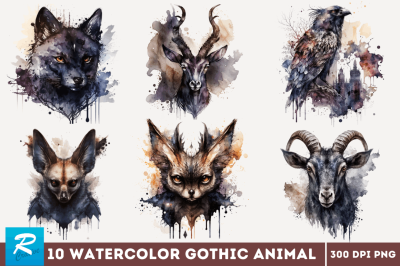 Watercolor Gothic Animal Clipart Bundle