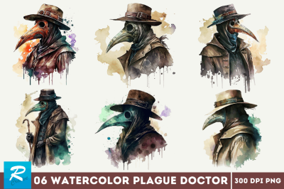 Watercolor Plague Doctor Clipart Bundle