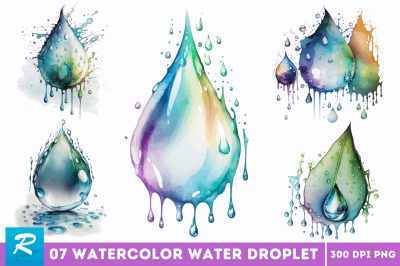 Watercolor Water Droplet Clipart Bundle