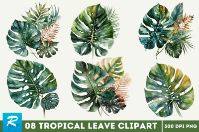 Watercolor Tropical Leave Clipart Bundle