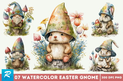 Watercolor easter bunny Gnome Clipart Bundle