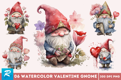 Watercolor valentine Gnome Clipart Bundle