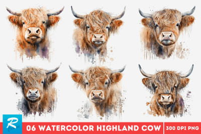 Watercolor Cute Highland Cow  Bundle