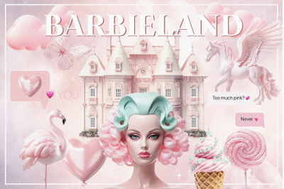 BARBIELAND pink graphic collage pack