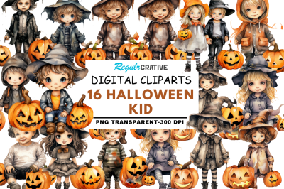 Halloween Kid Watercolor Clipart