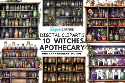 Watercolor Witches Apothecary Cabinet