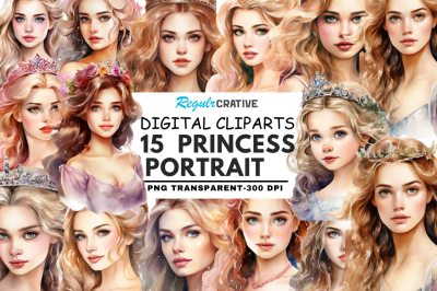 Princess Portrait Watercolor Clipart