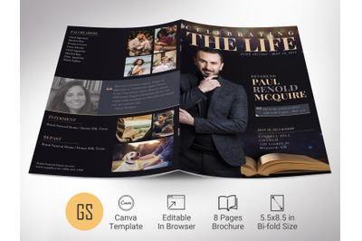 Life Funeral Program Template for Canva - Black Gold | 8 Pages