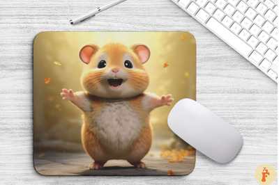 Cute Happy Hamster In Autumn Mouse Pad