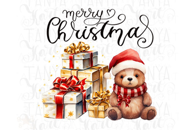 Christmas Scene Bear with Gifts Sublimation PNG Designs