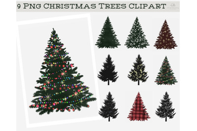 9 Christmas Trees Png Clipart For Christmas Cards, Sublimation Png For