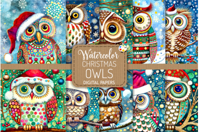 Christmas Owls - Watercolor Portrait Paintings