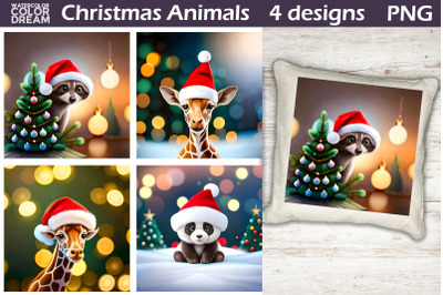 Cute Christmas Animals Illustration | Christmas Background