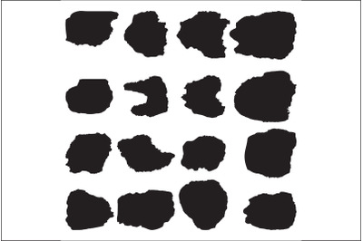 Set of black spots, brush strokes on white background vector illustrat