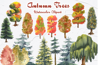 Autumn Trees Watercolour Clipart
