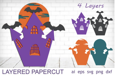 Halloween Haunted house svg, 3d Layered papercut