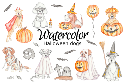 Halloween dogs watercolor clipart
