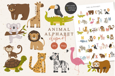 Animal Alphabet clipart, Cute Animals Clipart
