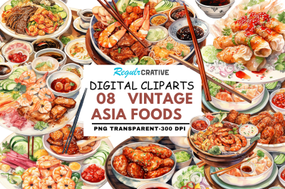 Asia Foods Watercolor Clipart