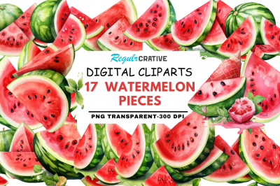 Watermelon Pieces Watercolor Clipart