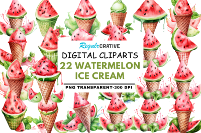 Watermelon Ice Cream Watercolor Clipart