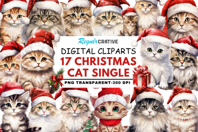 Christmas Cat single Collection Clipart