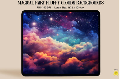 Watercolor Starry Sky With Fluffy Clouds