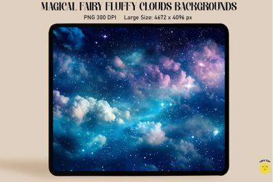 Watercolor Starry Sky With Fluffy Clouds