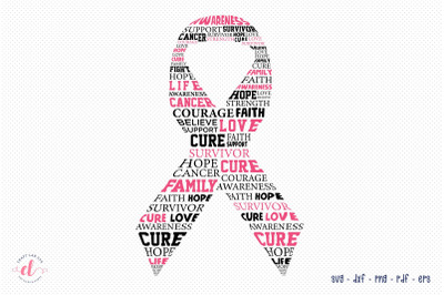 Breast Cancer Ribbon Typography SVG Design