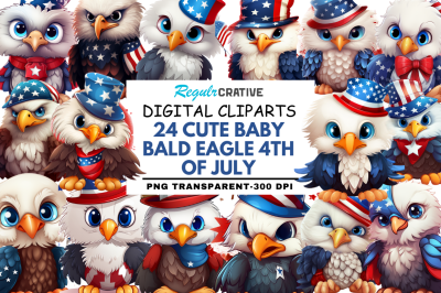 Cute Baby Bald Eagle 4th of July Clipart