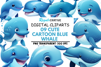 Cute Cartoon Blue Whale Clipart